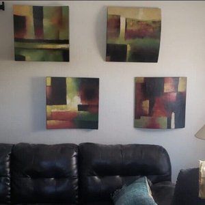 Stanton Wall Art Fall Blocks Wooden Hanging Pictures (Set Of 4) 20”x20”x3”